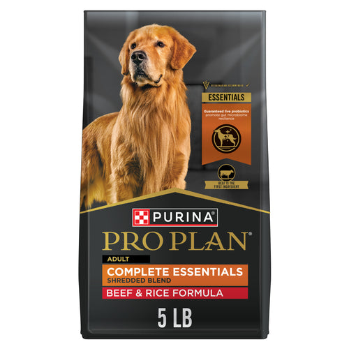 Purina Pro Plan Adult Complete Essentials Shredded Blend Beef & Rice with Probiotics Dry Dog Food