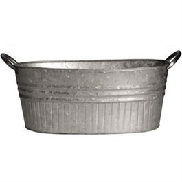 Oval Tub Planter With Handles, Galvanized Metal, 16.5-In.