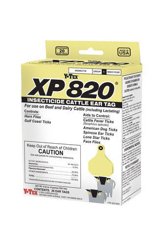 Y-Tex XP820 Plastic Insecticide Fly Ear Tag 20 Count Cattle Cows