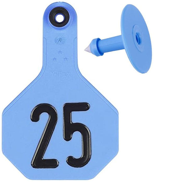 Y-Tex Numbered Cattle Id Ear Tags (Medium) 25 count 1 - 25 Blue (Medium, Blue)